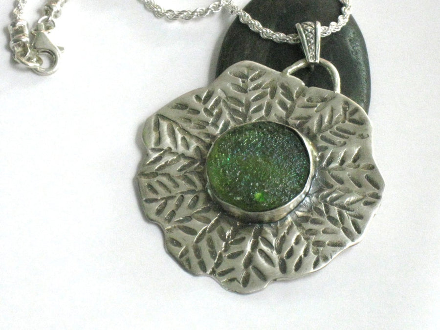 Ancient Roman Glass Silver Pendant Chain Necklace