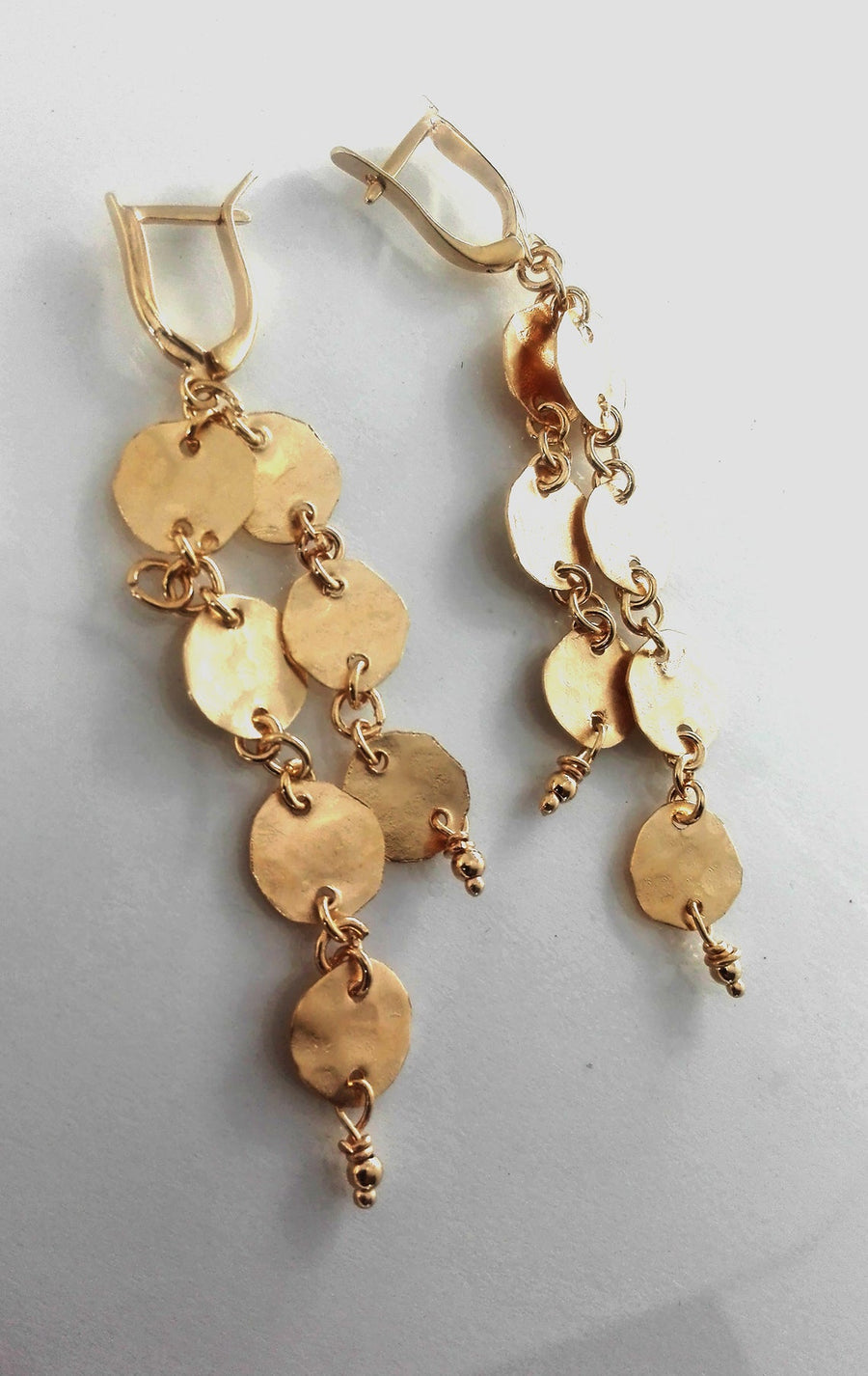 Long Elegant Gold Dangle Earrings.