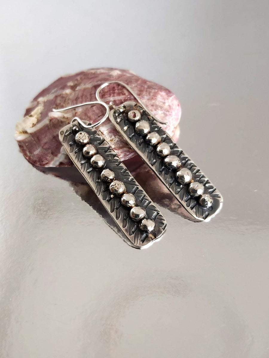 Hammered Rectangle Silver Dangle Earrings