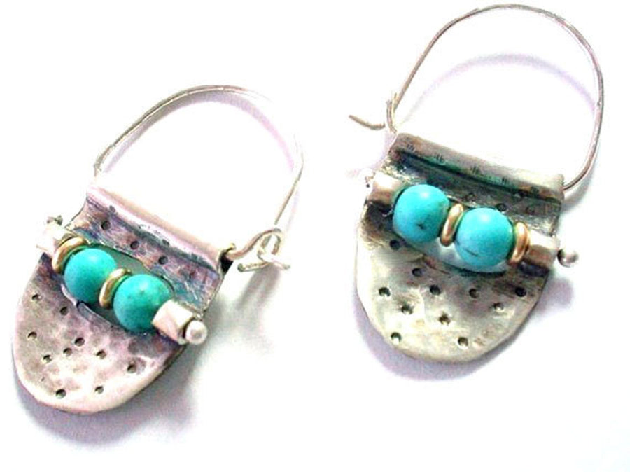 Small Turquoise Silver Hoop Earrings