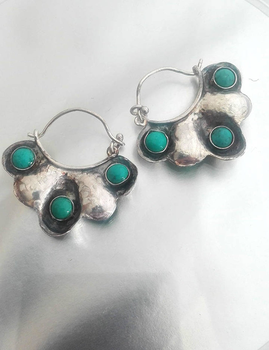 Two Sided Turquoise Hoop Earrings
