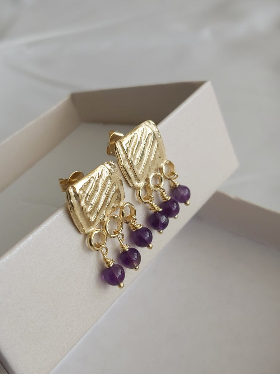 Gold and Amethyst Stud Dangles