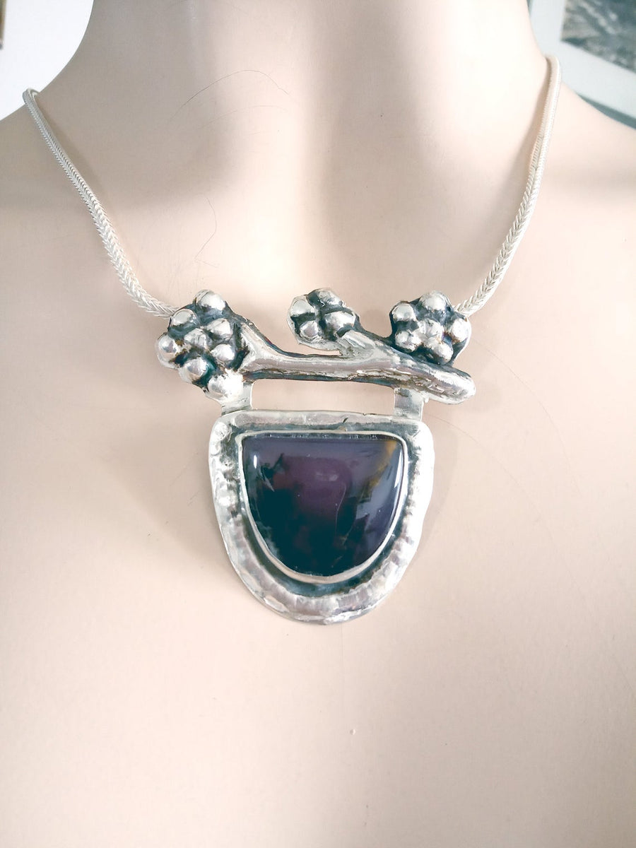 Large Art Amethyst Silver Necklace.
