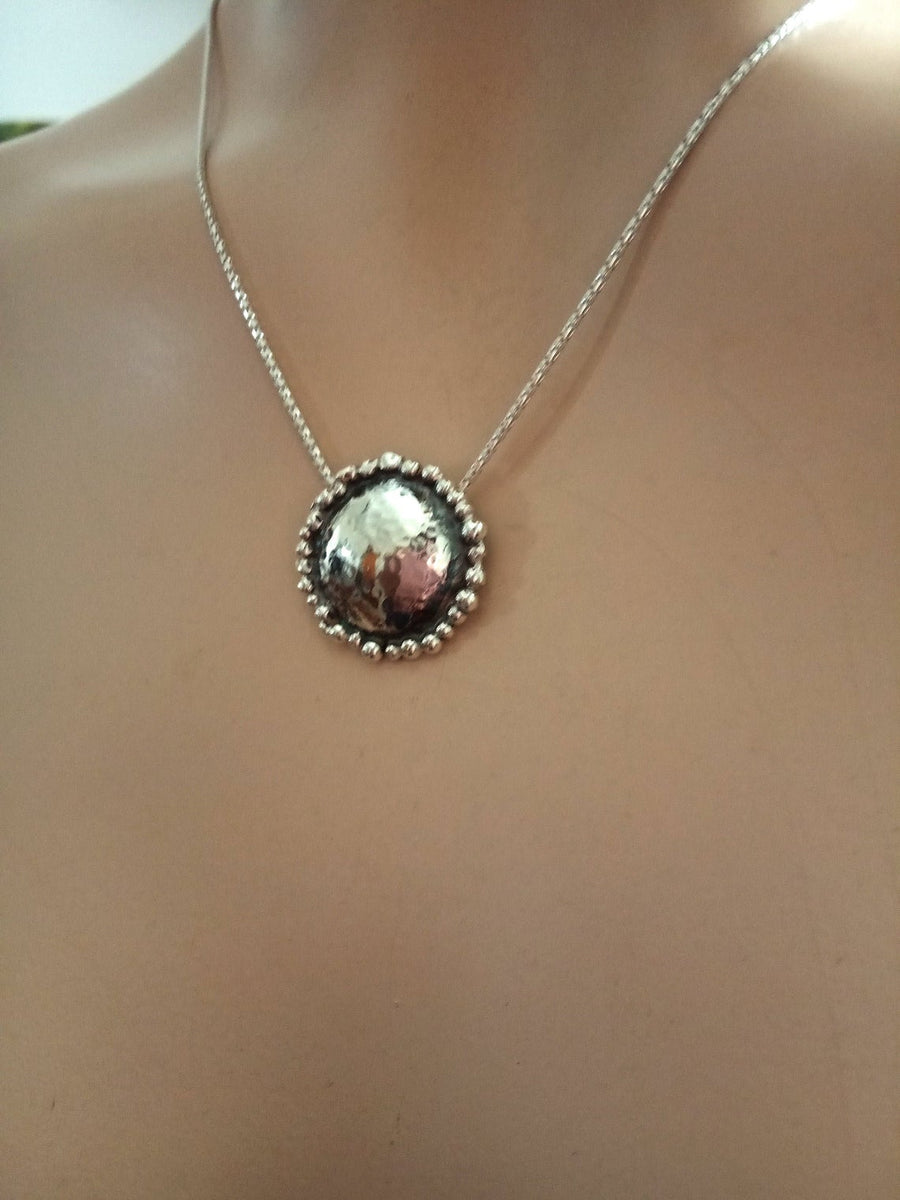 Round Dome Sterling Pendant Necklace