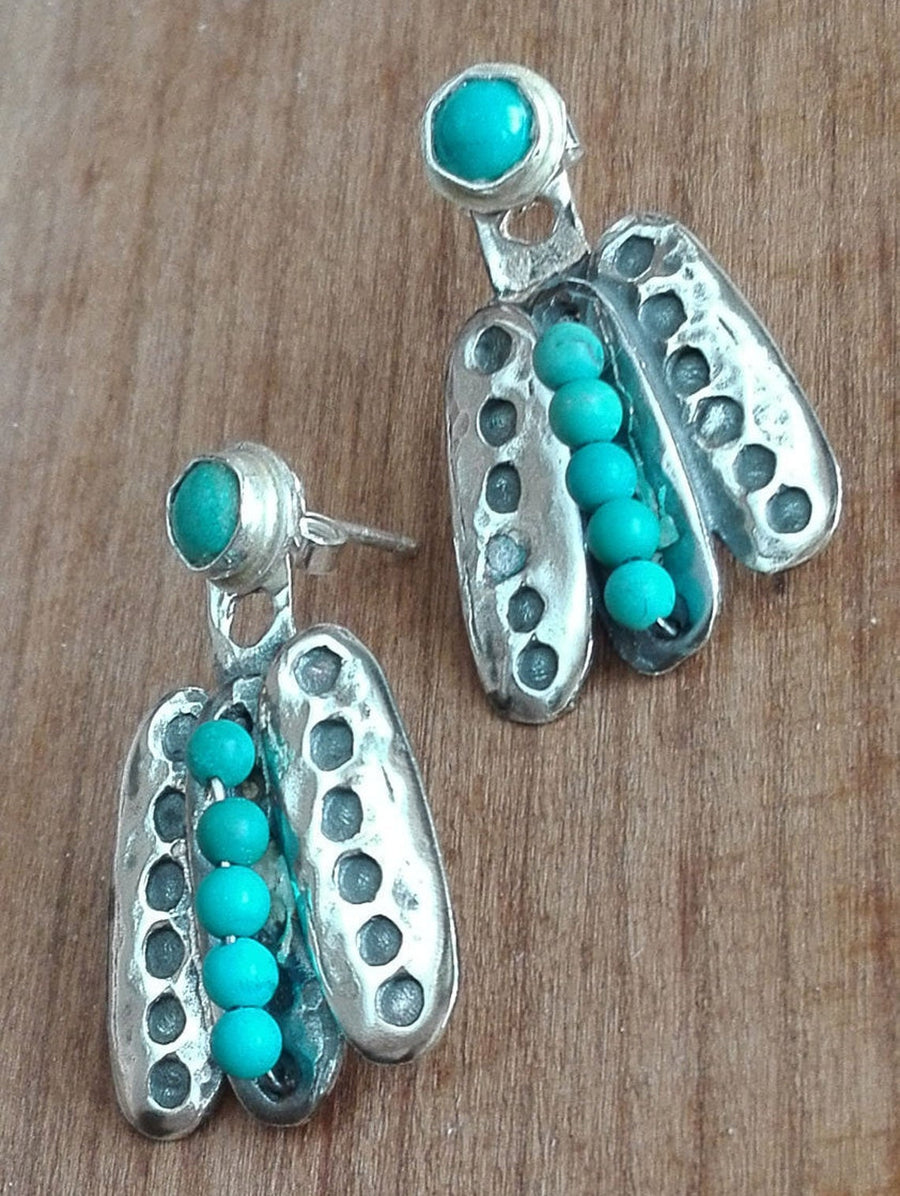 Stud Dangle Silver and Turquoise Ear Jackets