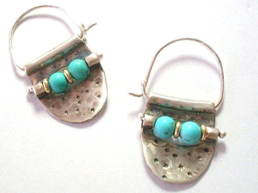 Small Turquoise Silver Hoop Earrings