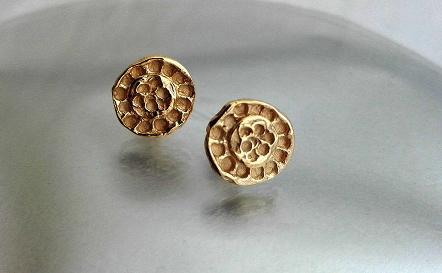 Circle Textured Gold Stud Earrings