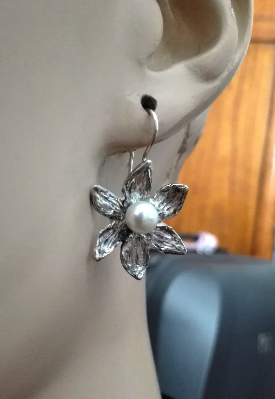 Flower Pearl Handmade Sterling Earrings