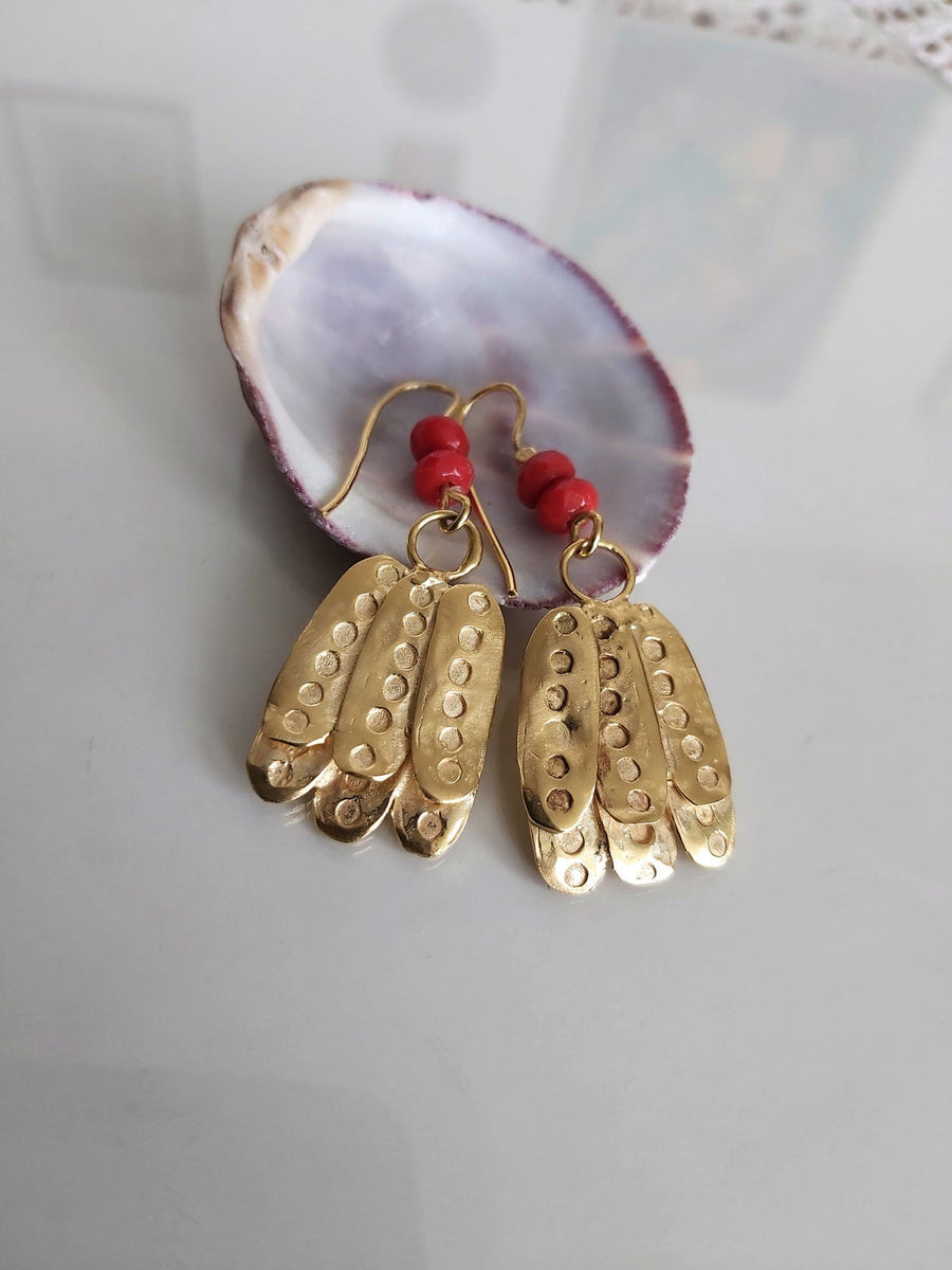 Gold Dangle Leaf Textured Earrings