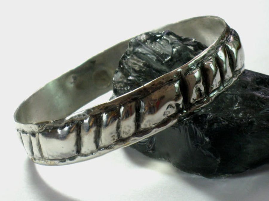 Double Layered Textured Silver Bangle