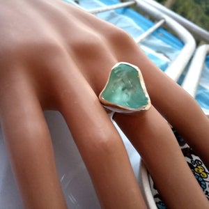 Silver Light Blue Sea Glass Ring.