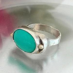 Silver Gold Oval Turquoise Ring