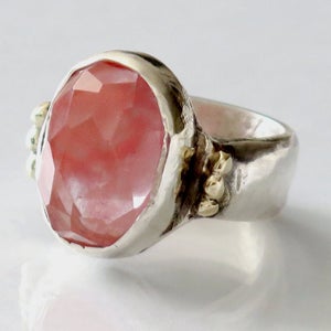 Solid Silver Gold and Stone Ring
