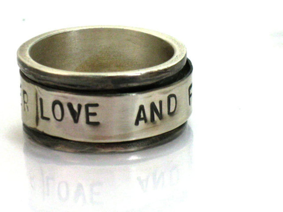 Stamped Ring, Mens Ring, Men Silver Ring, Wide Band Ring, Spinner Ring, Hand Stamped, Mens Wedding Band, Unisex Ring,For Him