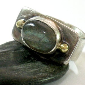 Sterling and Gold Oval Labradorite Ring