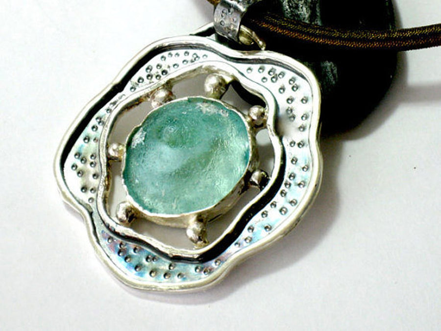 Large Sterling Silver Sea Glass Pendant