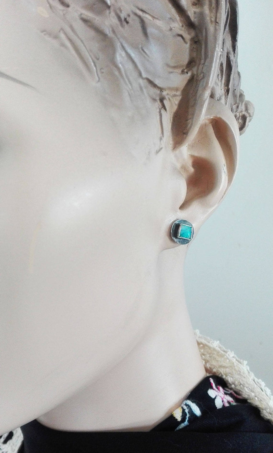 Stud Earrings, Opal Studs, Minimalist Earrings, Opal Sterling Studs, Blue Opal Studs, Square Opal, October Birthstone, Bridal Jewelry,