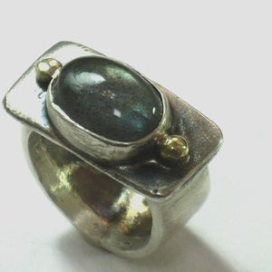 Sterling and Gold Oval Labradorite Ring
