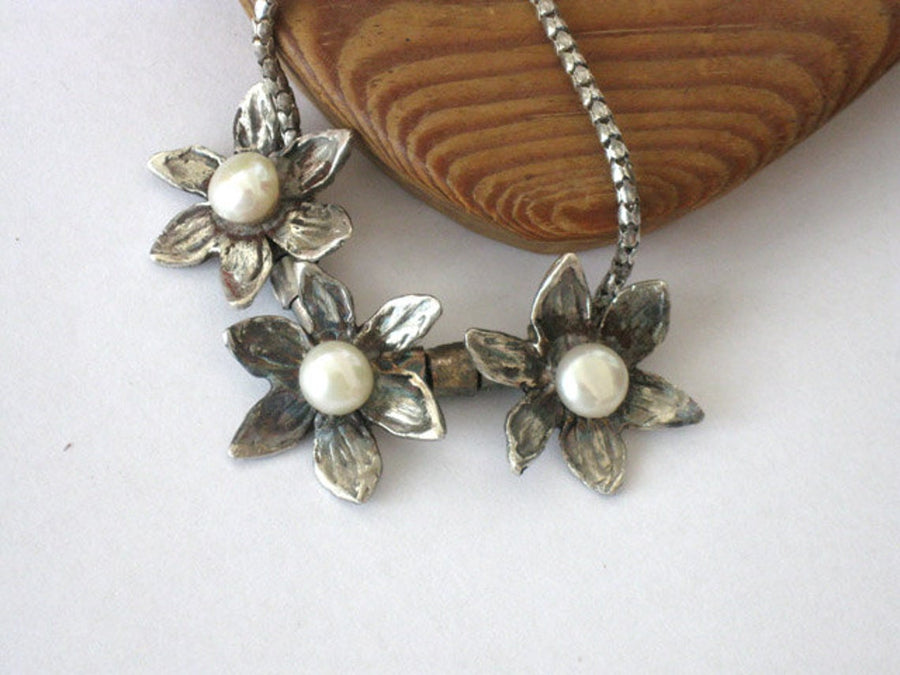 Sterling Silver Pearl Flower Necklace