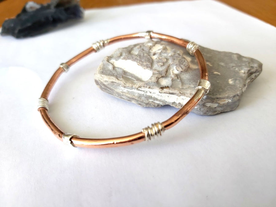 Copper Silver Bangle,Two Tone Bracelet,Hammered Bangle,Copper Bangle,Copper Jewelry,Rustic Copper Bracelet,Mens' Copper Bracelet,