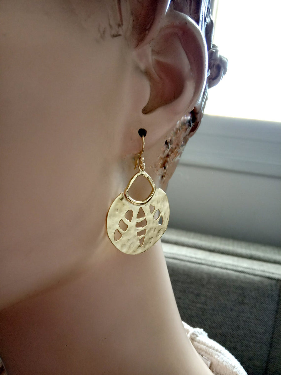 Large Gold Crescent Cut Out Ear Dangles