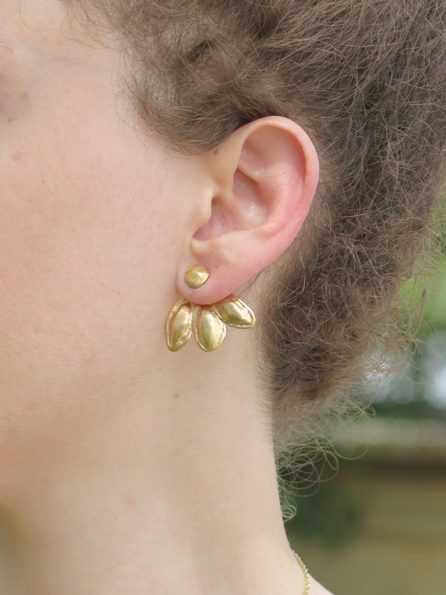 Yellow Gold Ear Jacket Leaf Earrings