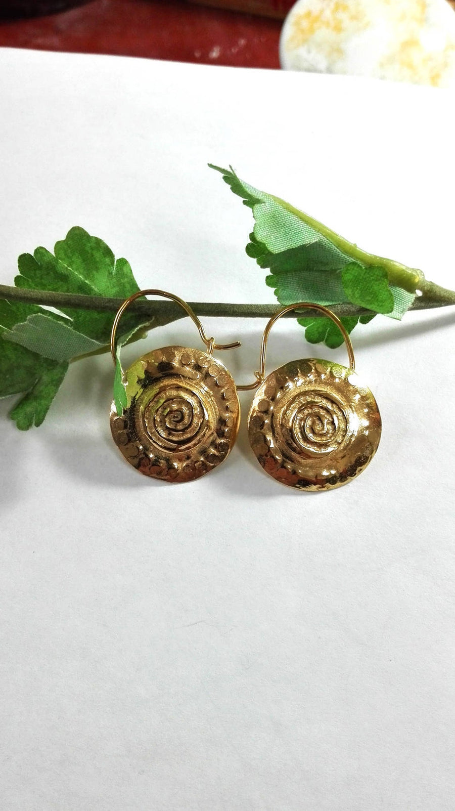 Round Gold Hoop Spiral Earrings