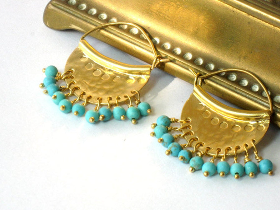 Turquoise Chandelier Gold Hoop Earrings