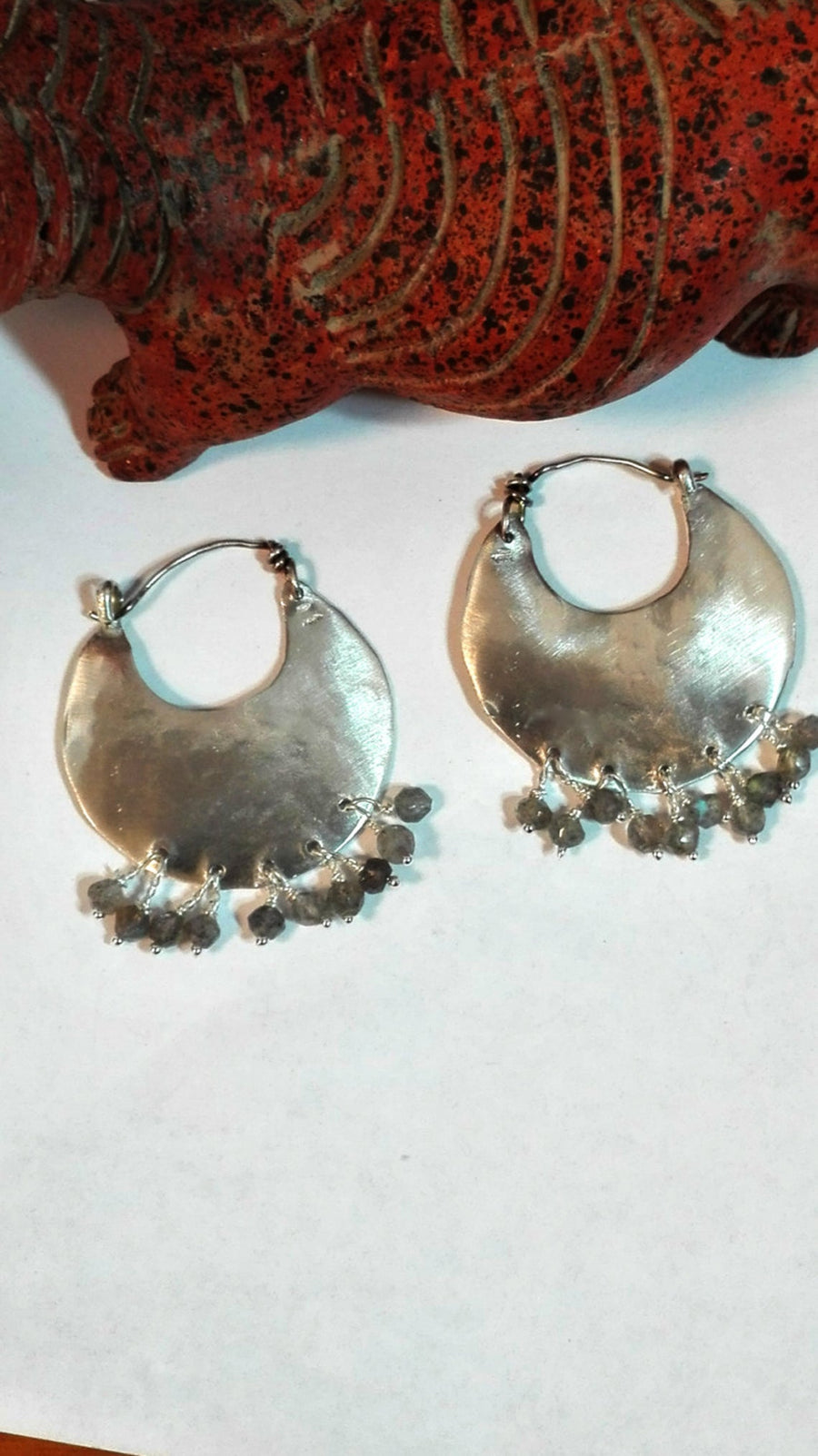 Large Beaded Tribal Silver Hoop Earrings.