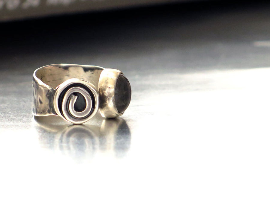 Silver Labradorite Spiral Open Ring