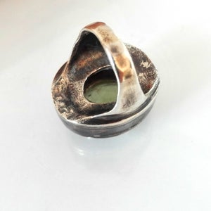 Oval Prehnite Gemstone Silver Ring