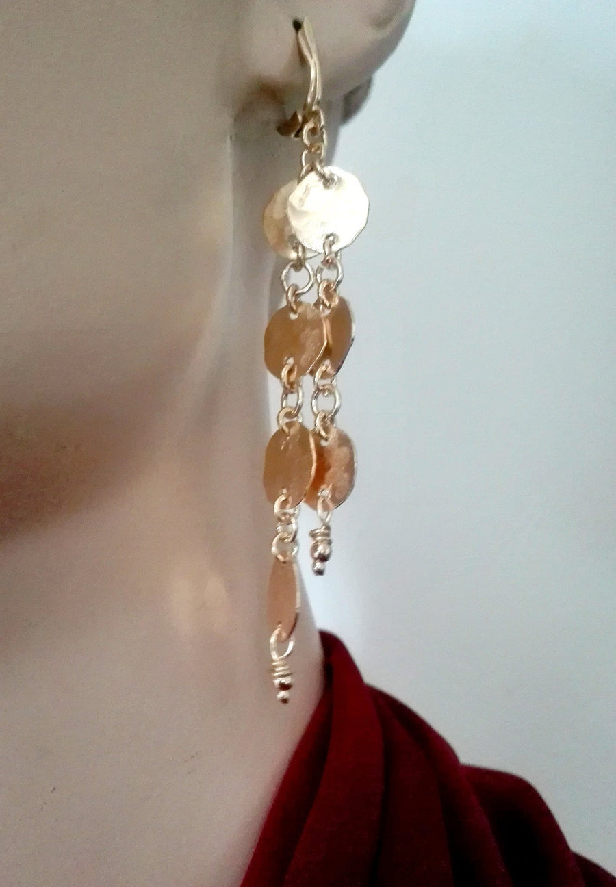 Long Elegant Gold Dangle Earrings.