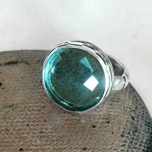 Round Large Faceted Blue Topaz Ring