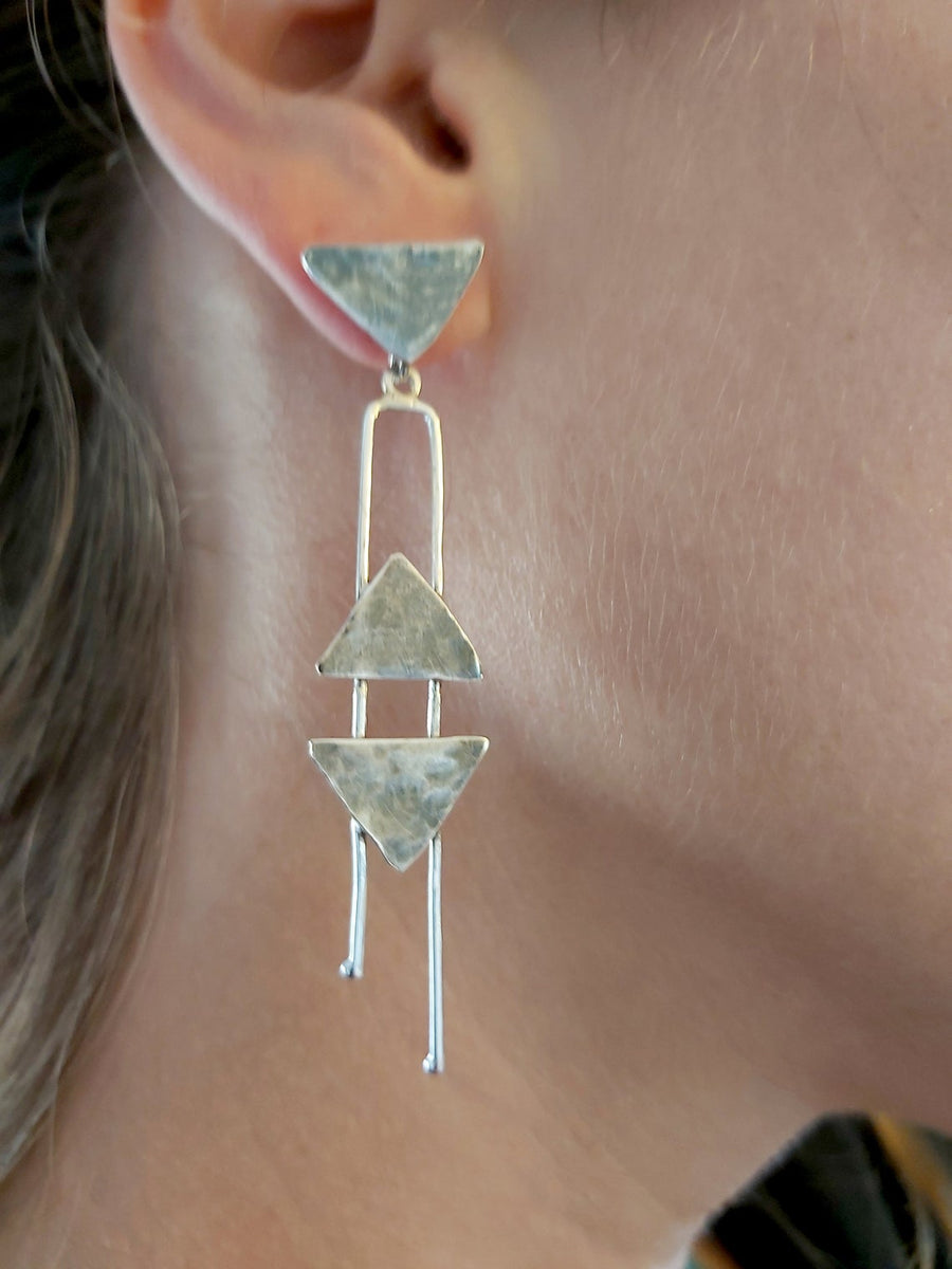 Long Triangle Geometric Sterling Earrings