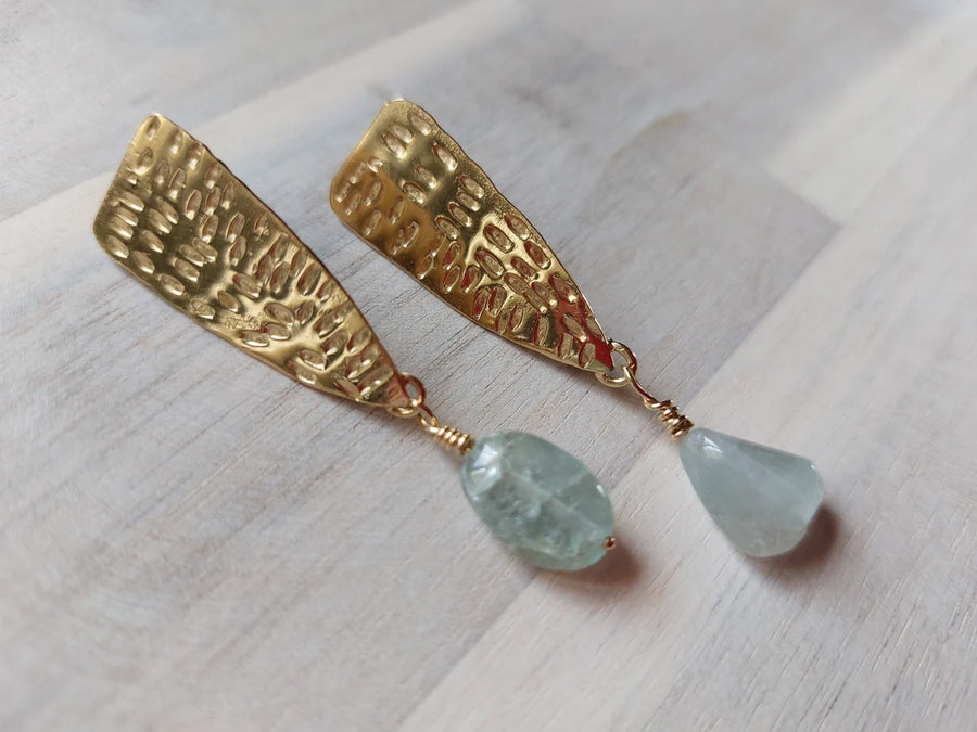 Aquamarine Gold Dangle Earrings