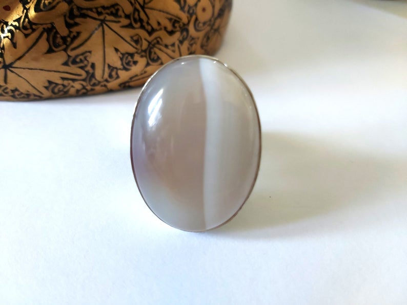 Large Unusual AGate Stone and Silver Ring