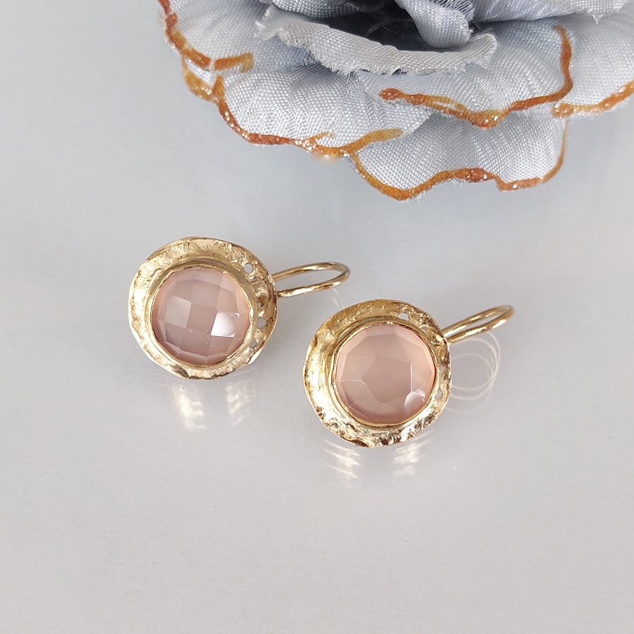 Pink Chalcedony Gold Earrings