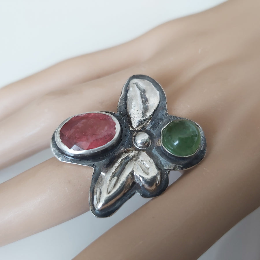 Tourmaline Two Stone Sterling Ring