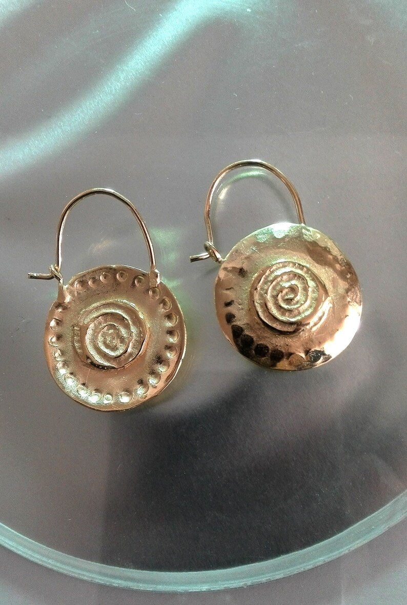 Round Gold Hoop Spiral Earrings