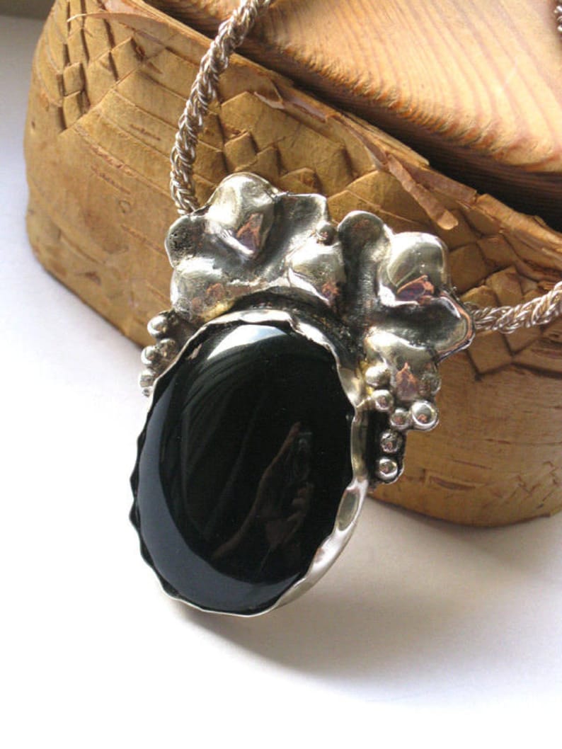 Large Black Onyx and Sterling Necklace
