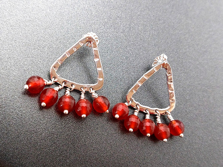 Red Agate Triangle Stud Dangle Earrings