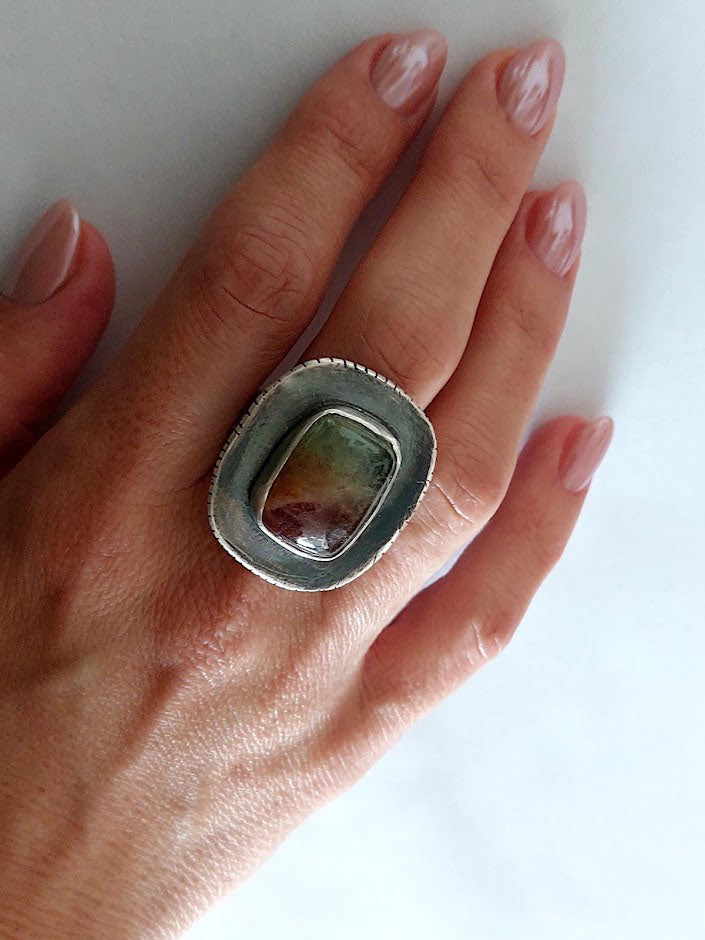Large Handmade Silver Tourmaline Ring