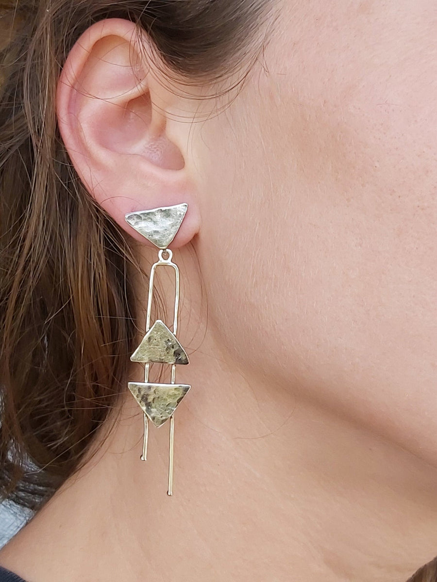 Long Triangle Geometric Sterling Earrings