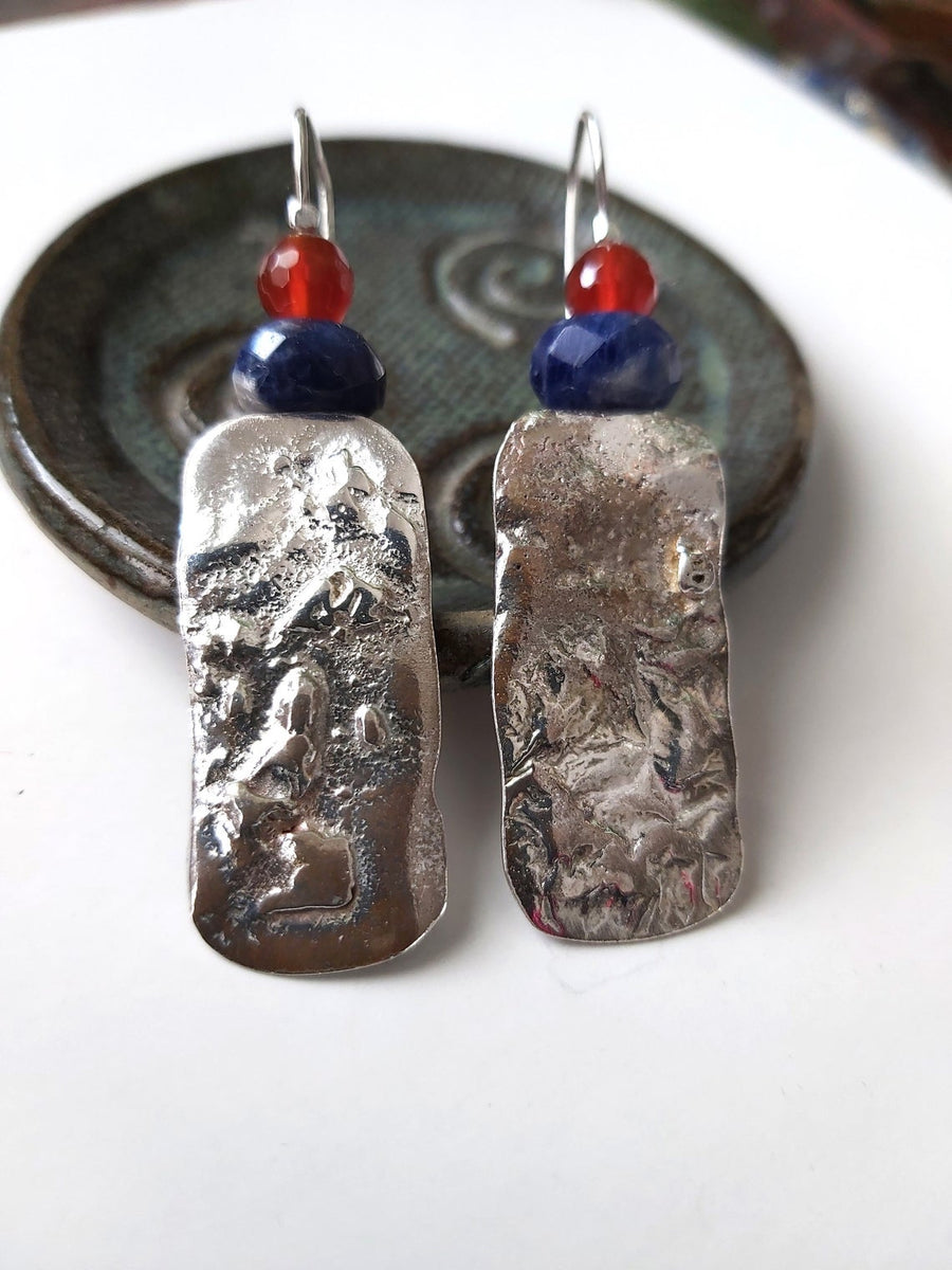 Unique Rectangle Artisan Silver Earrings