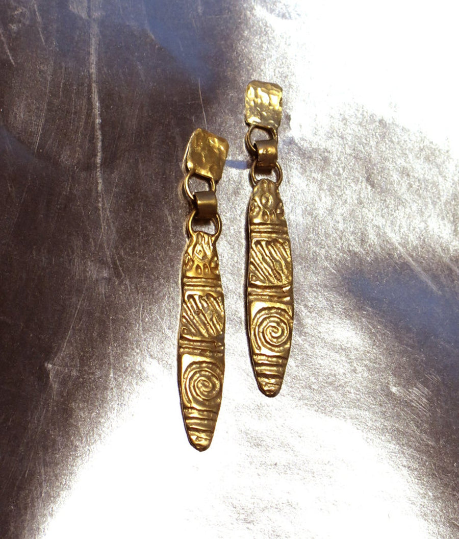 Tribal Unique Dangle Earrings Tribal Jewelry Statement Dangling Earrings Long Gold Dangles Statement Ethnic Earrings Long Boho Earrings