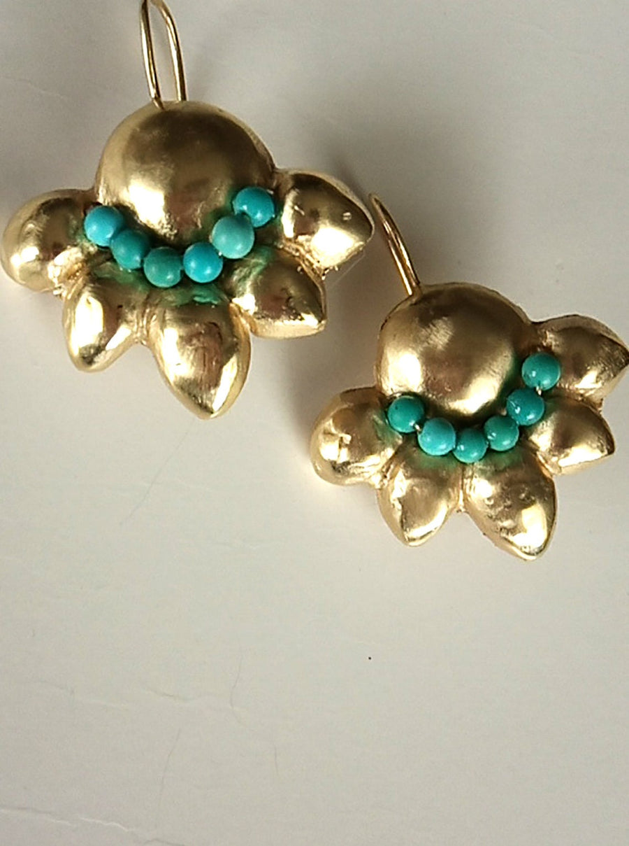 Gold Turquoise Hammered Dangle Earrings