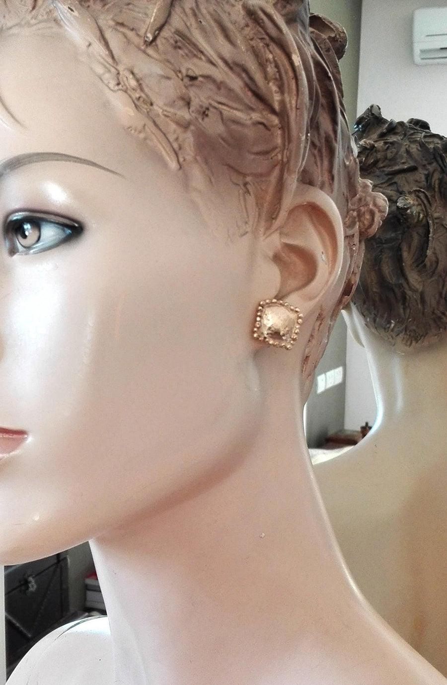 Gold Square Handmade Earring Studs