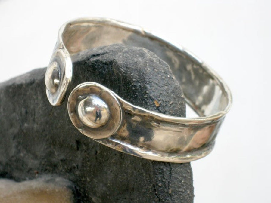 Hammered Solid Sterling Silver Cuff Bangle Bracelet