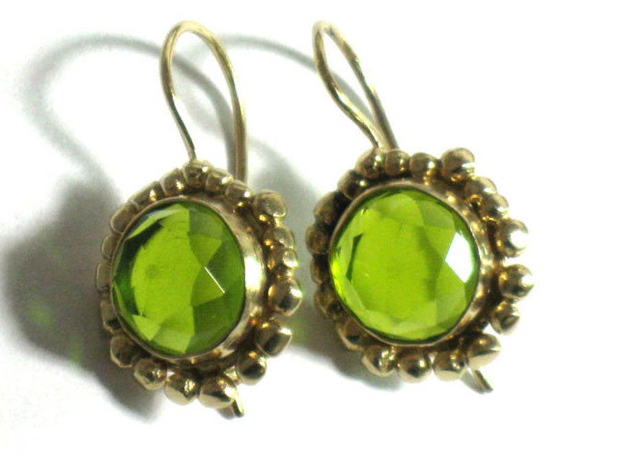 Gold Peridot Green Dangle Earrings