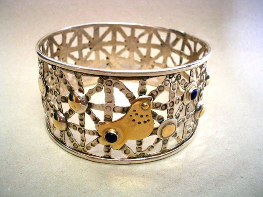 Statement Sterling Silver and Gold Bangle